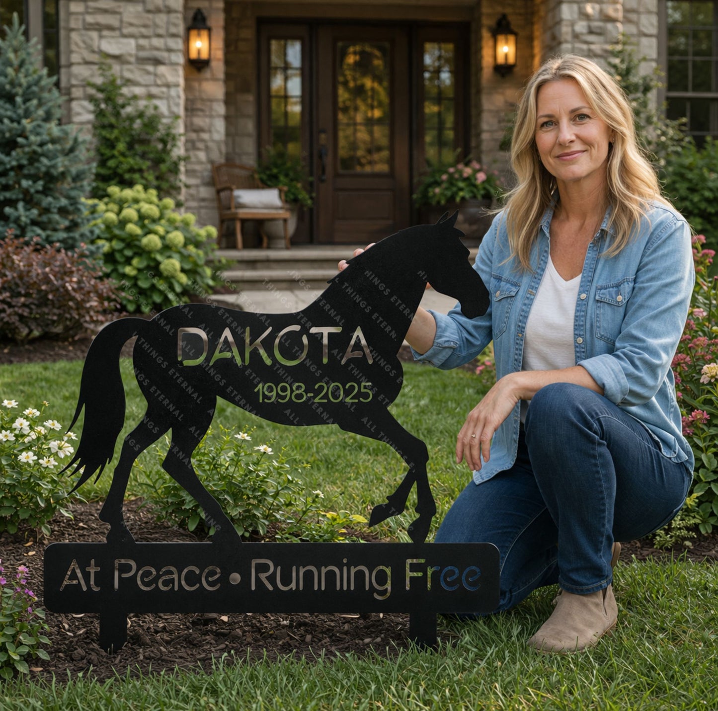 Custom Horse Memorial Garden Stake – Personalized Metal Grave Marker