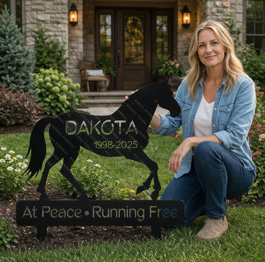 Custom Horse Memorial Garden Stake – Personalized Metal Grave Marker