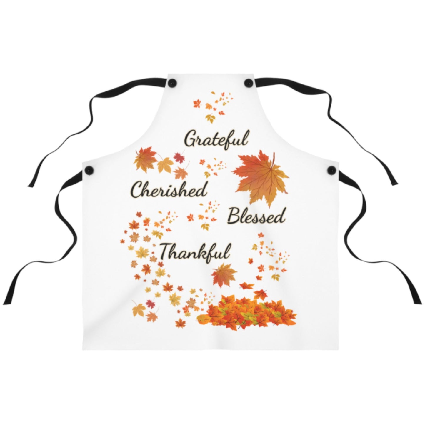White Thankful Autumn Apron | Fall Cooking Apron | Thanksgiving Gift