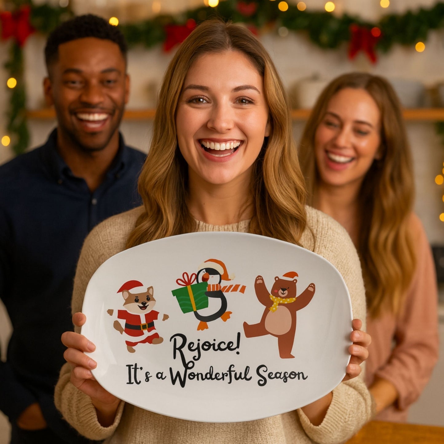 Rejoice It's a Wonderful Season Festive Christmas Serving Tray – Holiday Platter