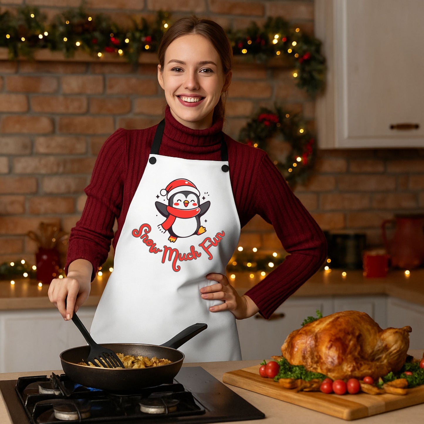 Snow Much Fun Penguin Apron – Cute Christmas Cooking Kitchen Apron
