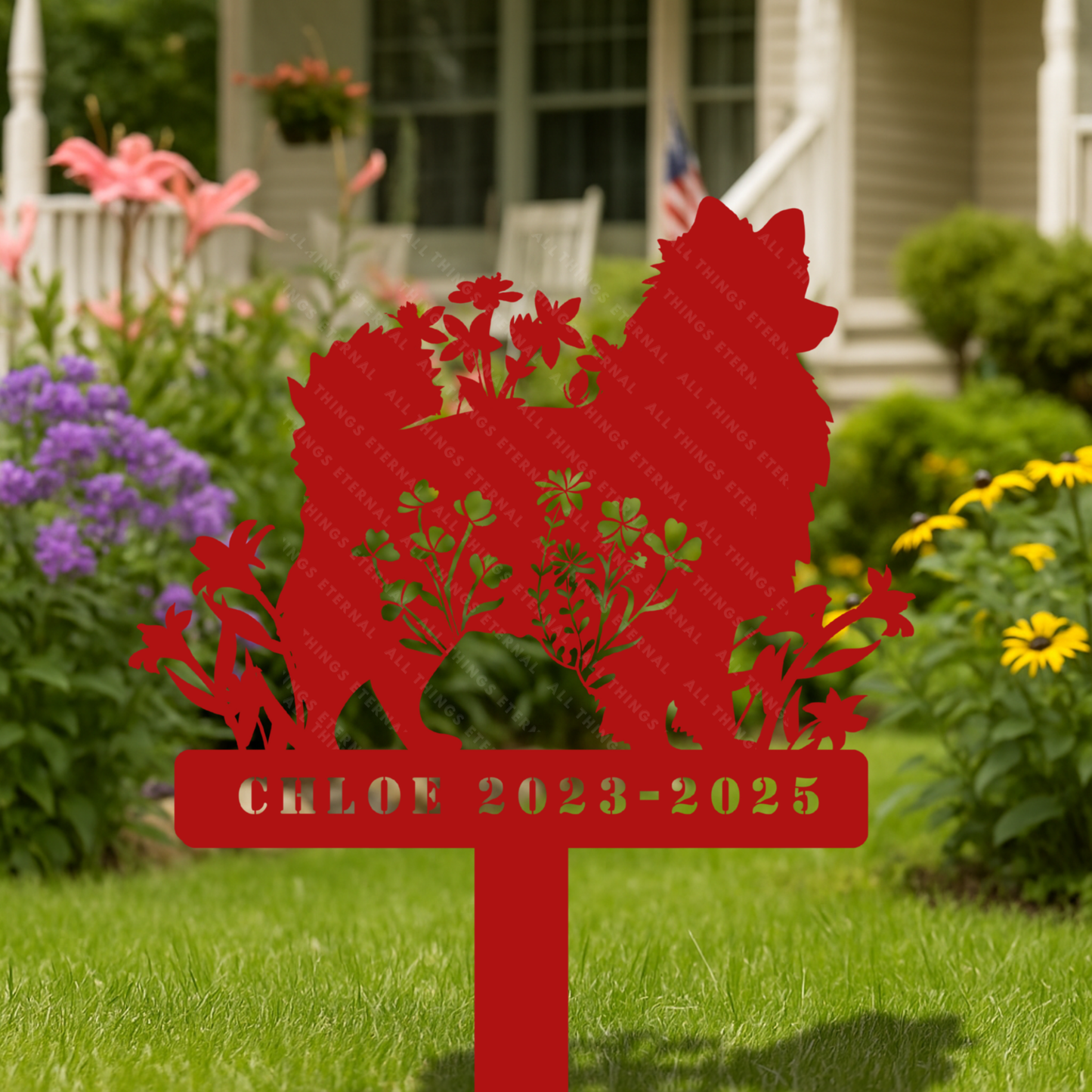 Pomeranian Custom Dog Memorial Stake – Personalized Metal Pet Garden Sign