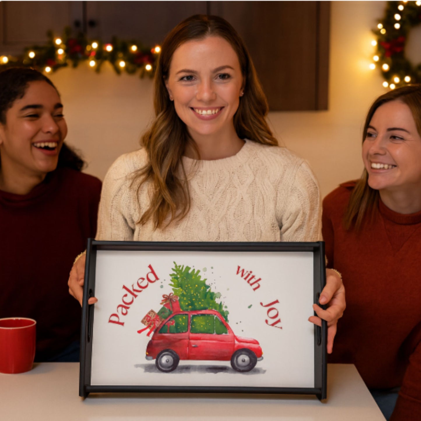 Large Bamboo Christmas Serving Tray – Festive Holiday Platter