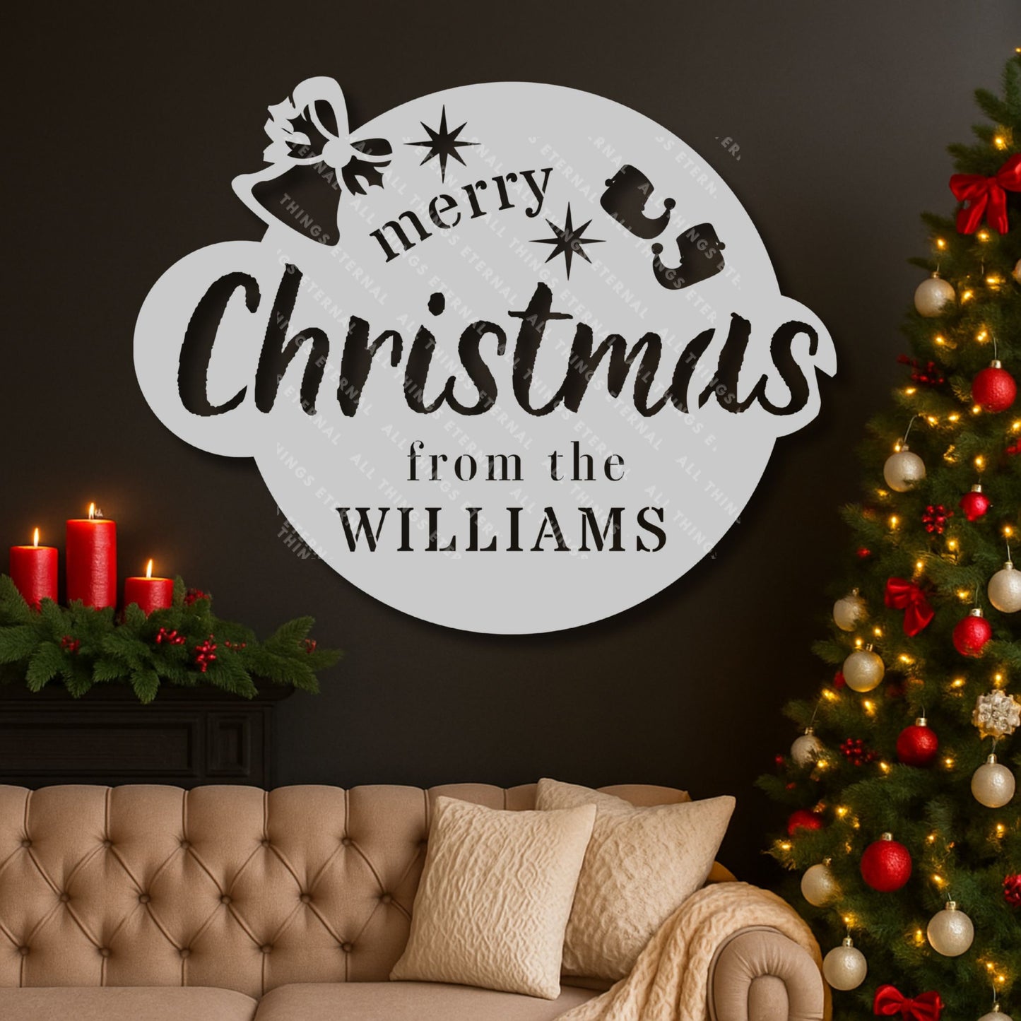 Merry Christmas Metal Sign • Custom Family Name Holiday Decor Wall Art