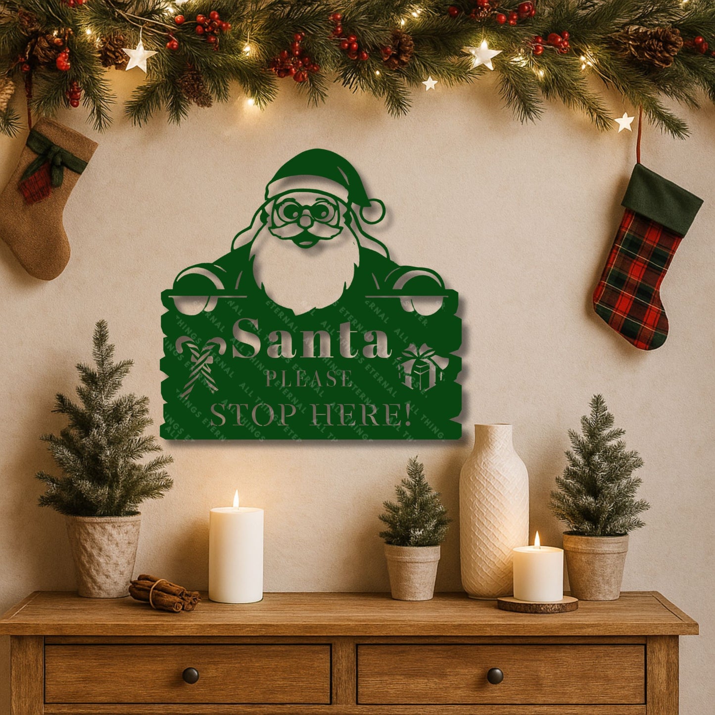 Santa Please Stop Here Metal Christmas Sign | Holiday Decor