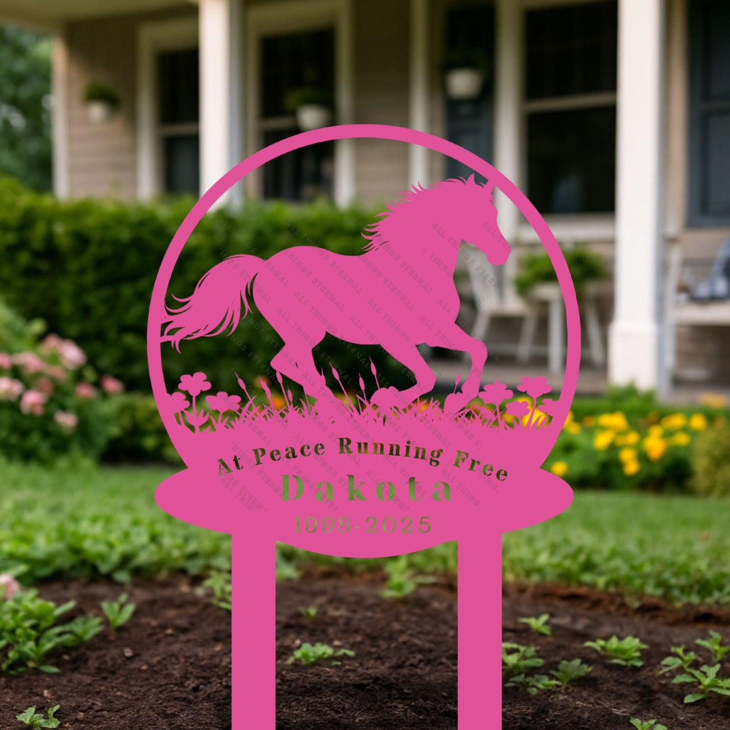 Personalized Horse Memorial Metal Garden Stake – Custom Running Horse Tribute Sign with Name & Dates