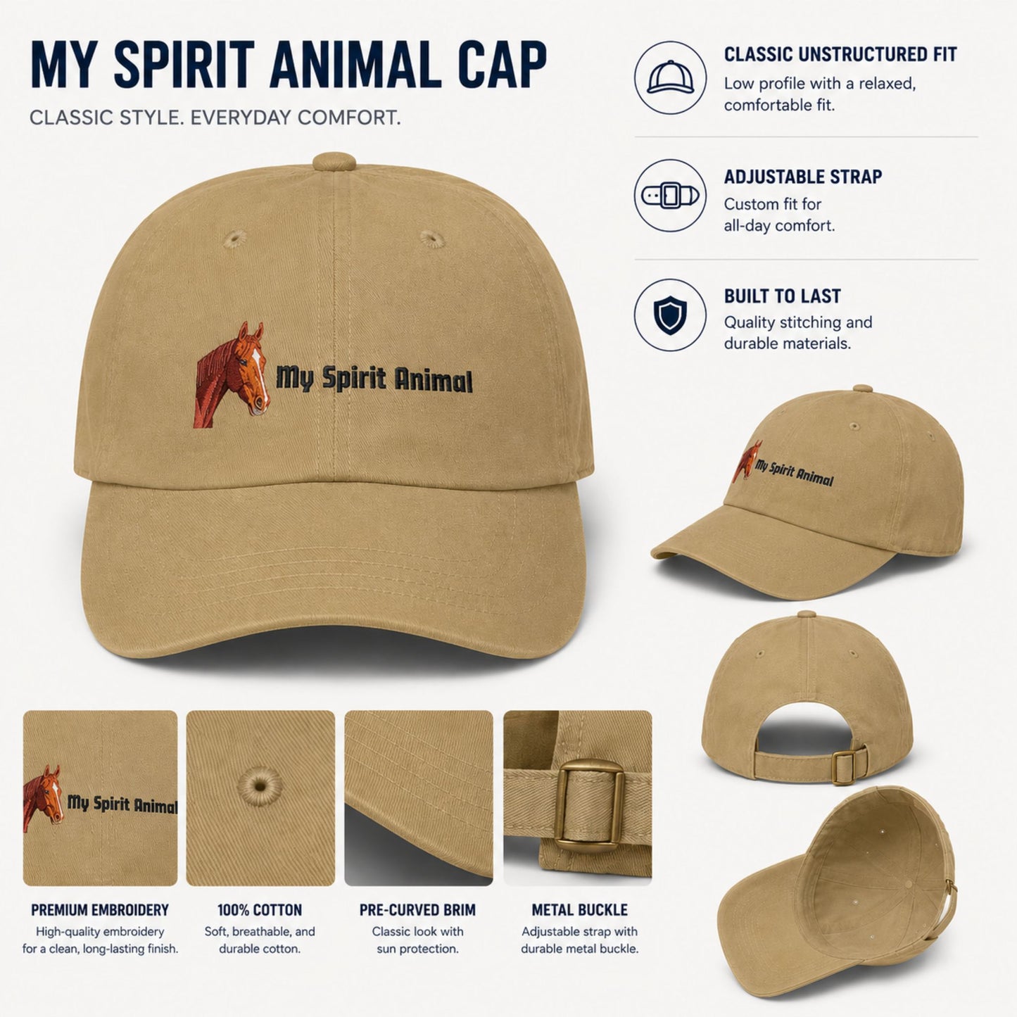 My Spirit Animal Horse Dad Cap — Embroidered Casual Baseball Hat
