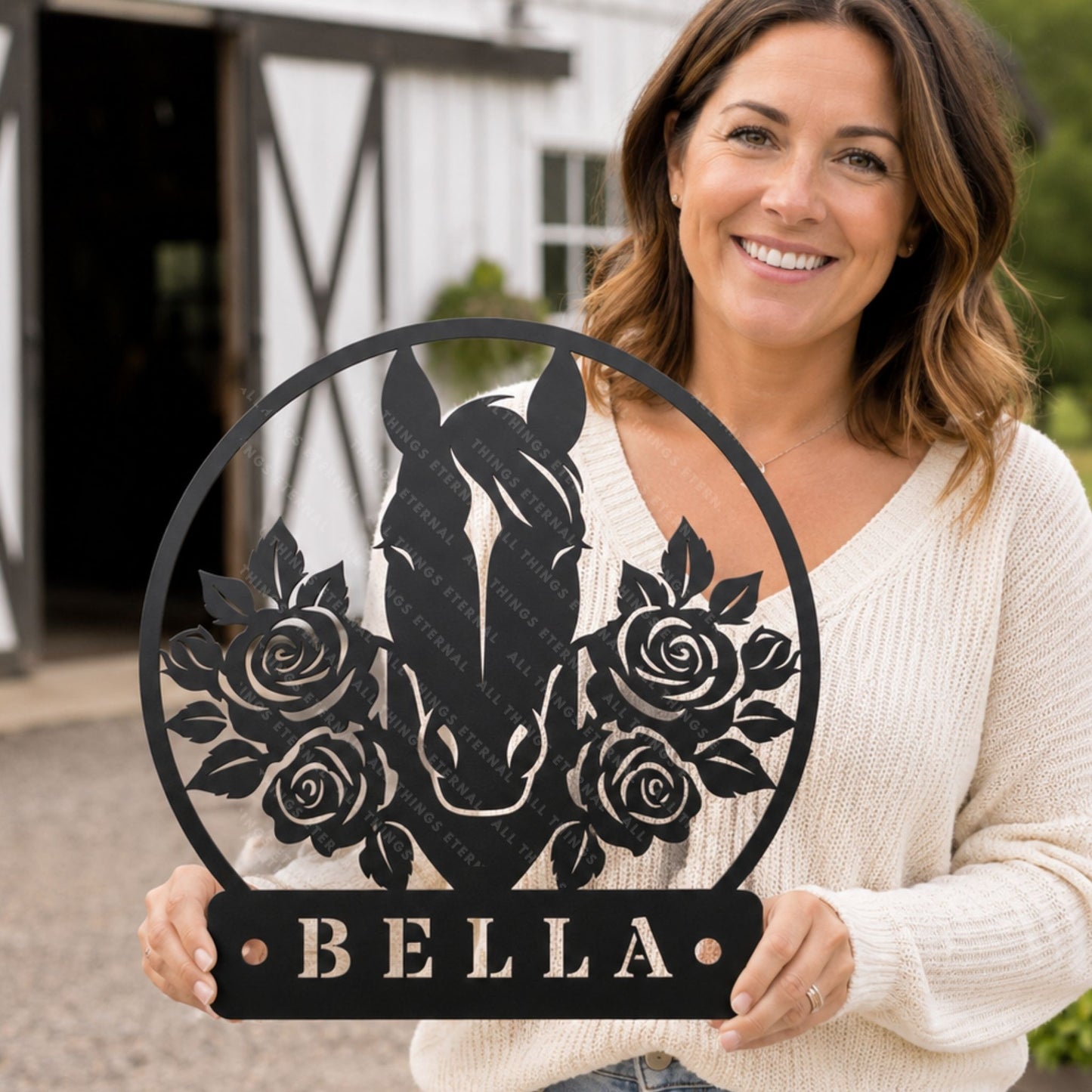 Personalized Horse Stall Name Metal Sign | Floral Horse Barn Wall Decor