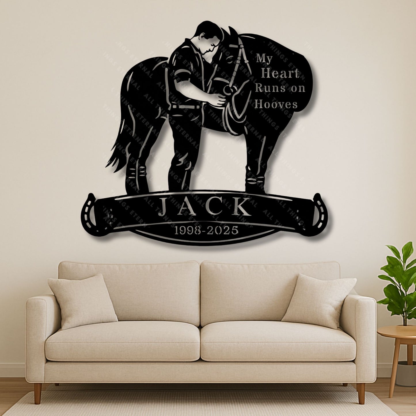 Personalized Horse Memorial Metal Sign – My Heart Runs on Hooves Tribute Gifts