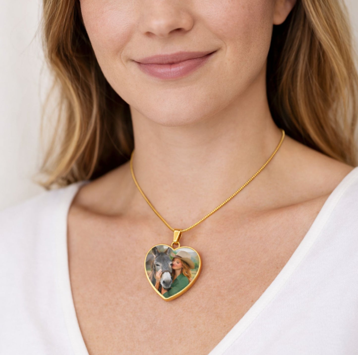 Custom Donkey Memorial Photo Heart Necklace with Message Card Gift