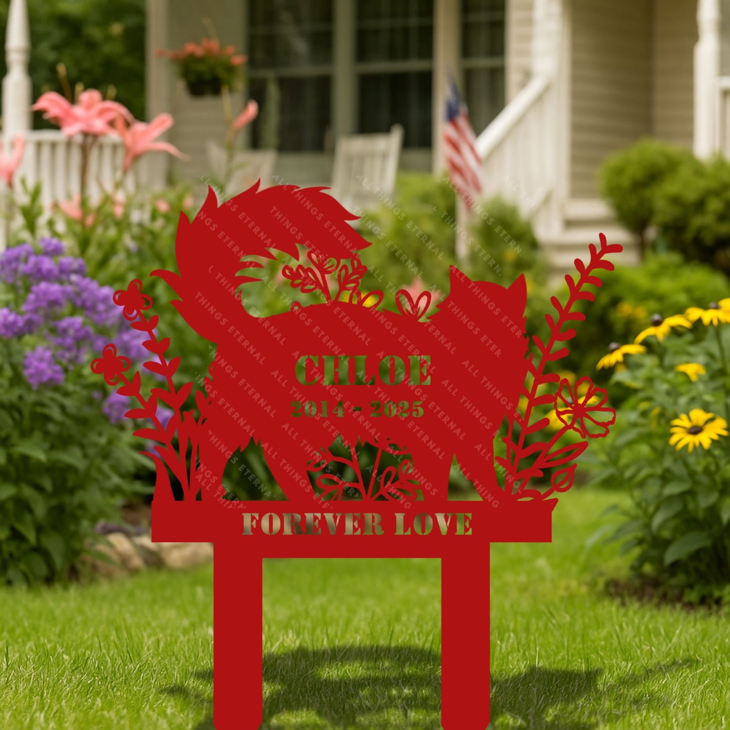 Personalized Cat Memorial Stake - Custom Metal Grave Marker for Pets