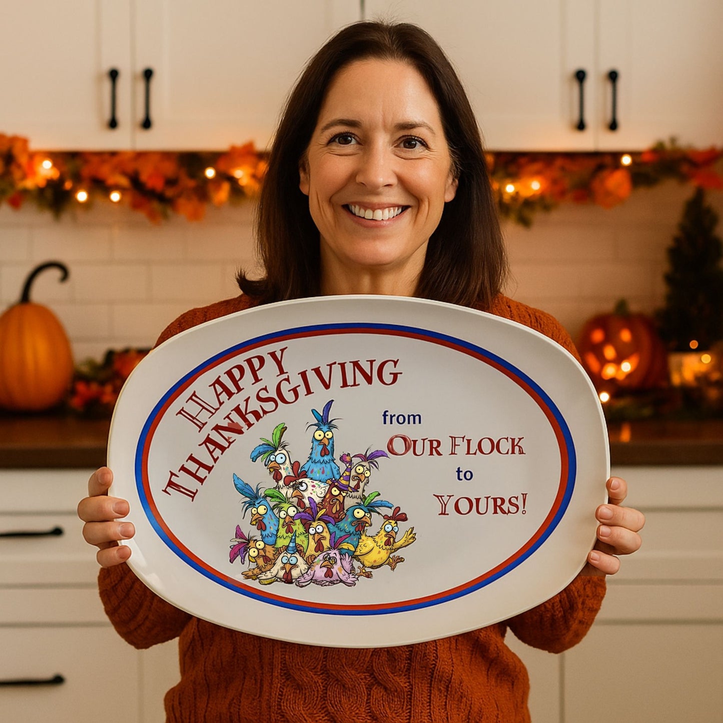 Funny Thanksgiving “From Our Flock to Yours” Serving Platter