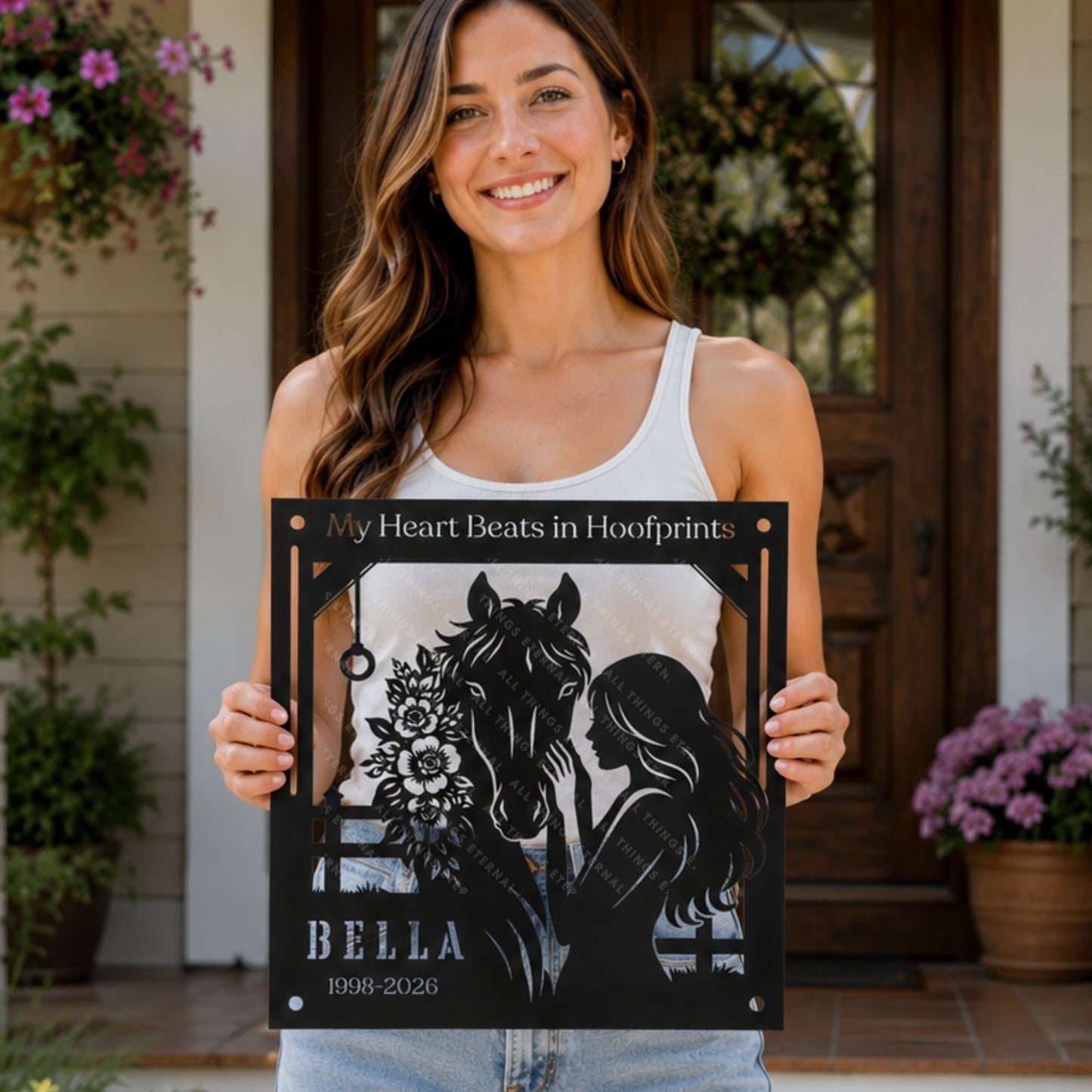 Personalized Horse Memorial Metal Sign – My Heart Beats in Hoofprints, Equestrian Wall Art Gift