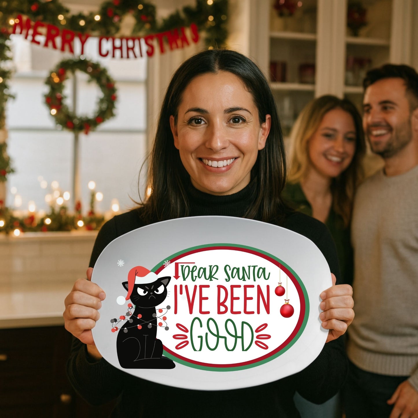Funny Cat Christmas Tray – Dear Santa I've Been Good Party Platter