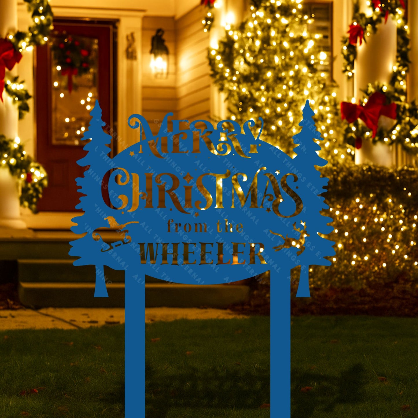 Personalized Merry Christmas Metal Yard Sign – Custom Holiday Garden Decor