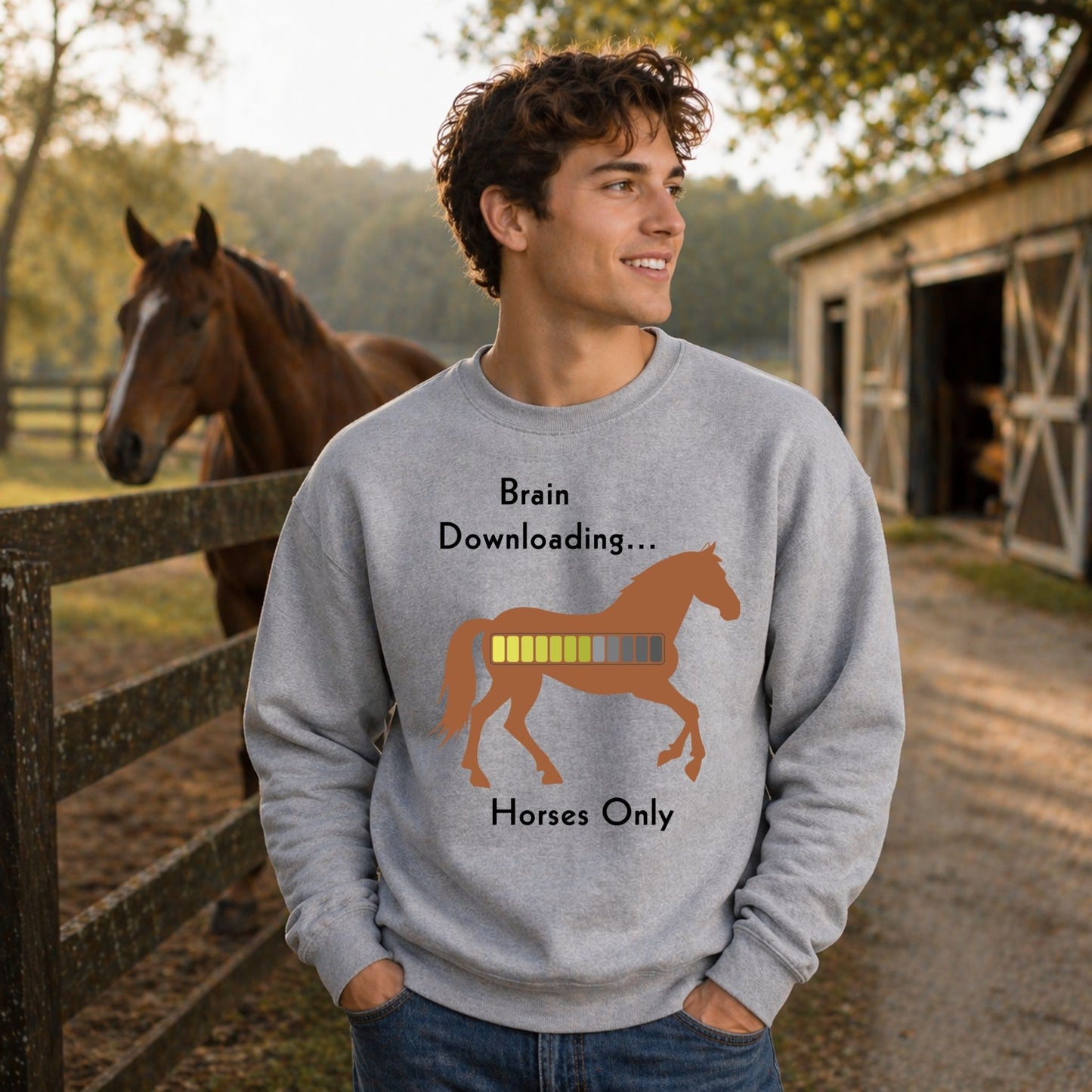Brain Downloading Horses Only Sweatshirt Funny Equestrian Crewneck