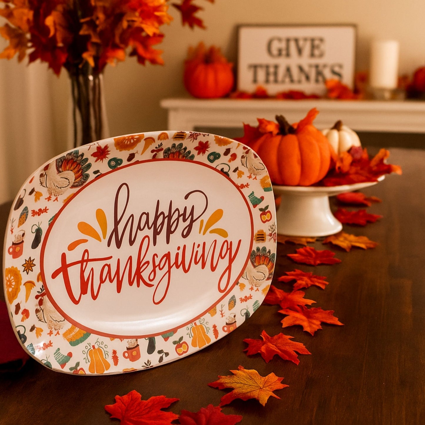 Happy Thanksgiving Serving Platter – Festive Fall Table Décor