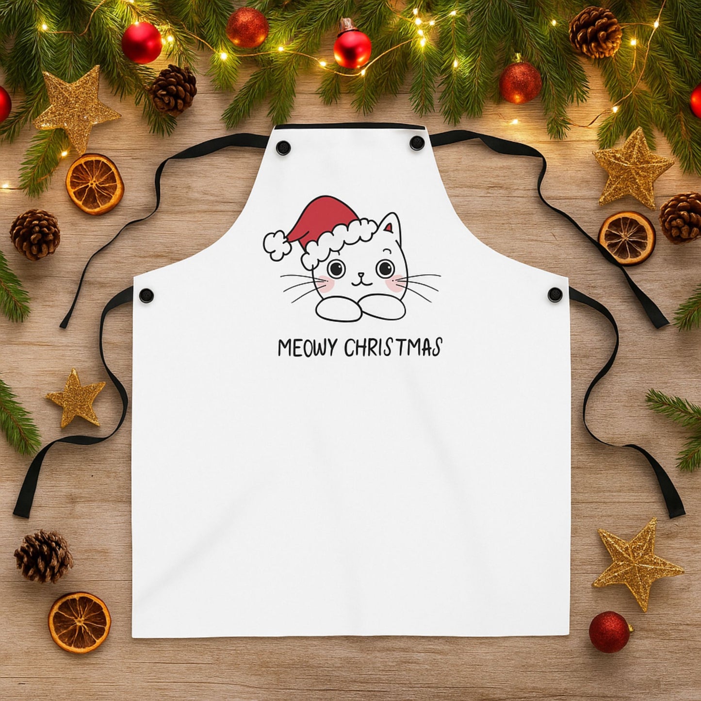 Meowy Christmas Cat Apron – Cute Funny Kitty Holiday Cooking Gift