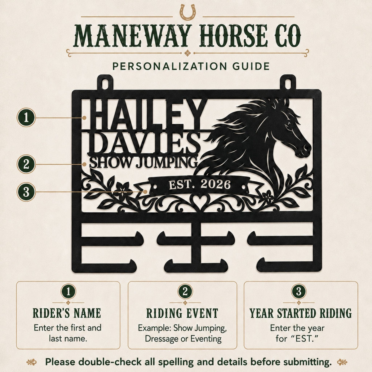 Personalized Equestrian Ribbon Holder Metal Sign, Horse Show Ribbon Display