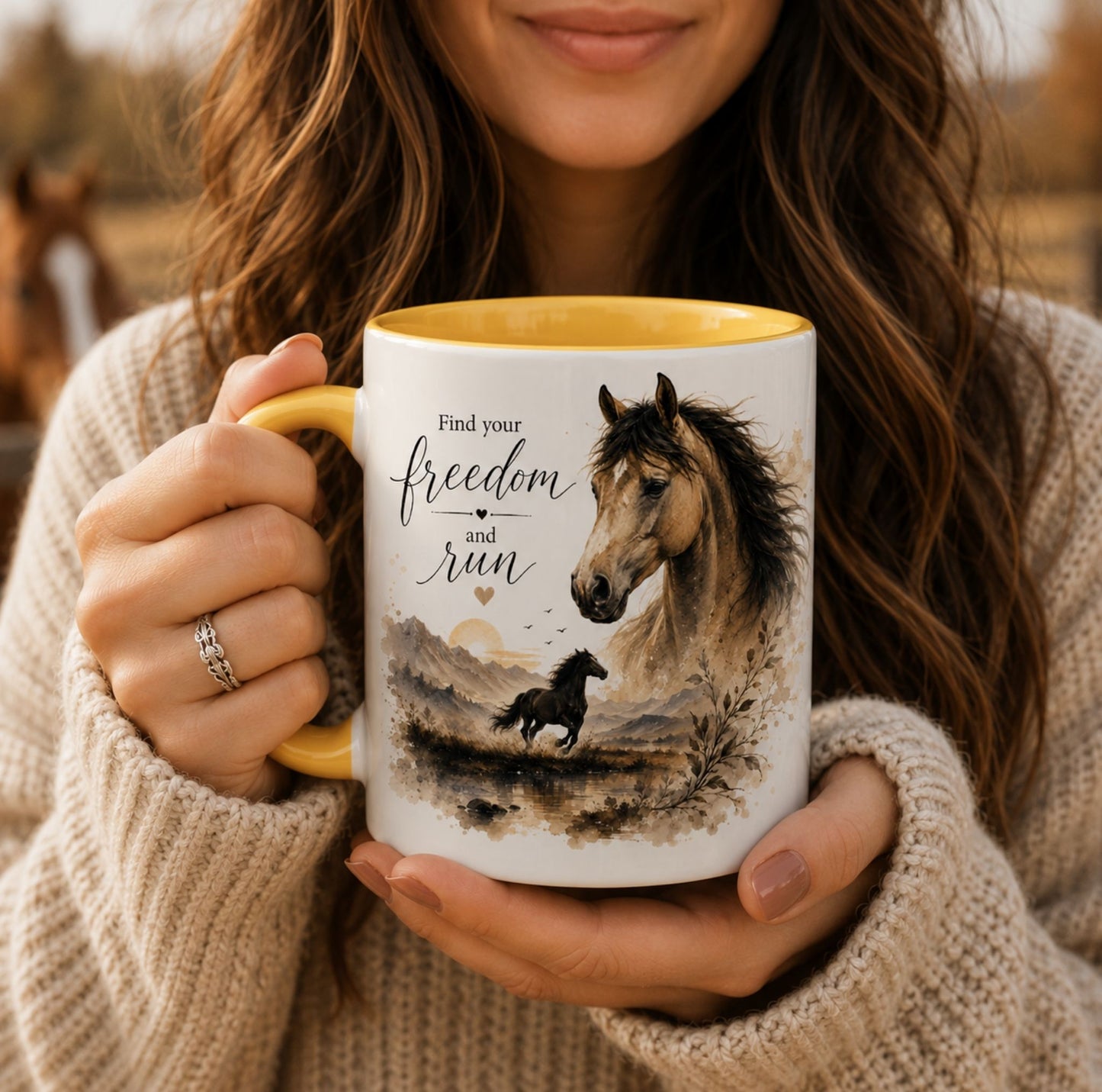 Find Your Freedom and Run Horse Mug – Equestrian Coffee Cup Gift