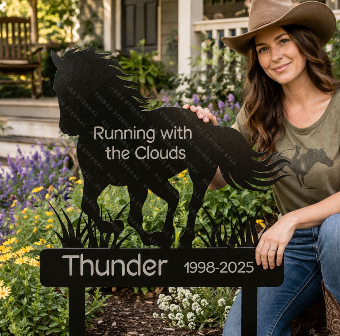 Custom Horse Memorial Metal Grave Marker – Personalized Tribute Sign