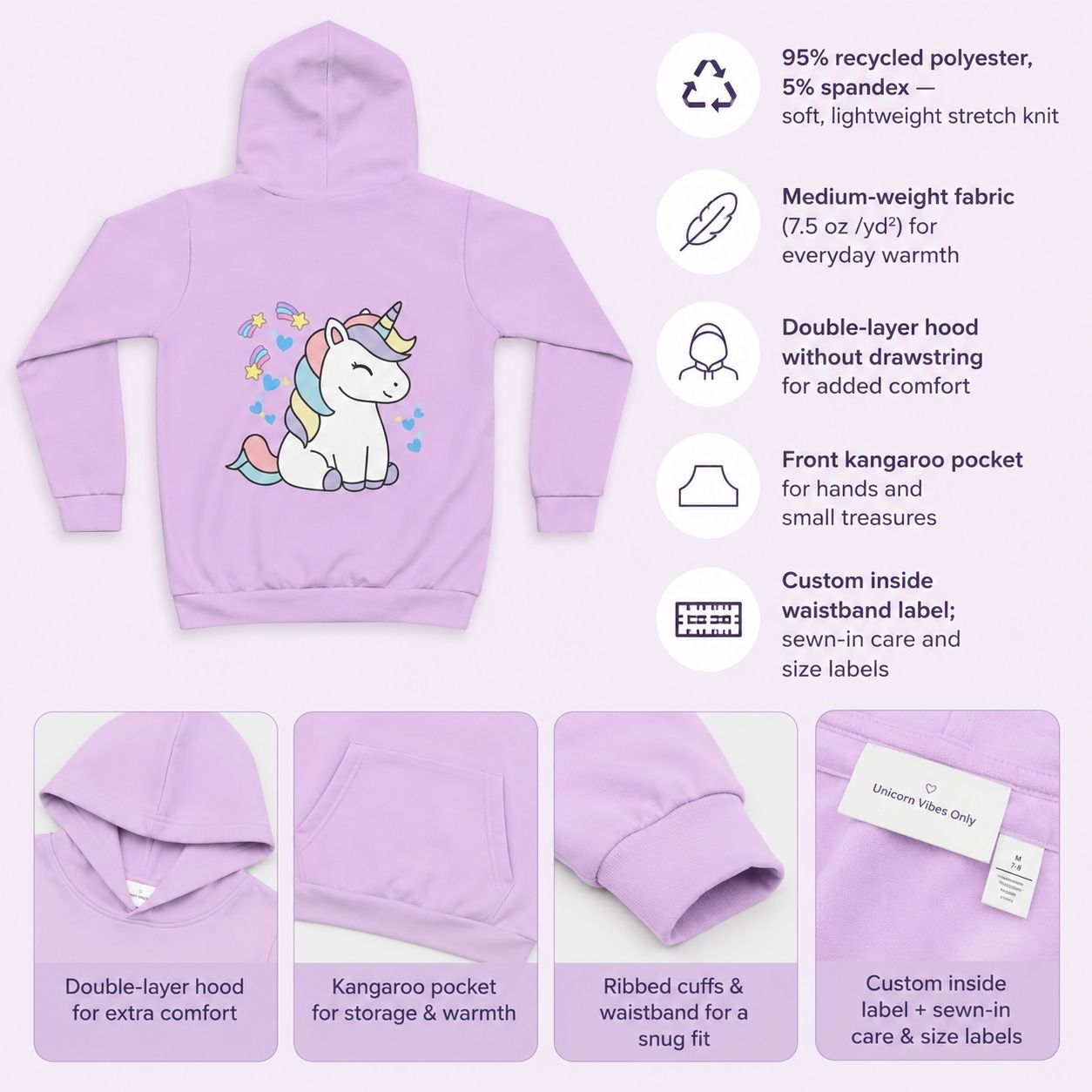 Kids Unicorn Hoodie – Magical Rainbow Pullover Hoodie for Girls