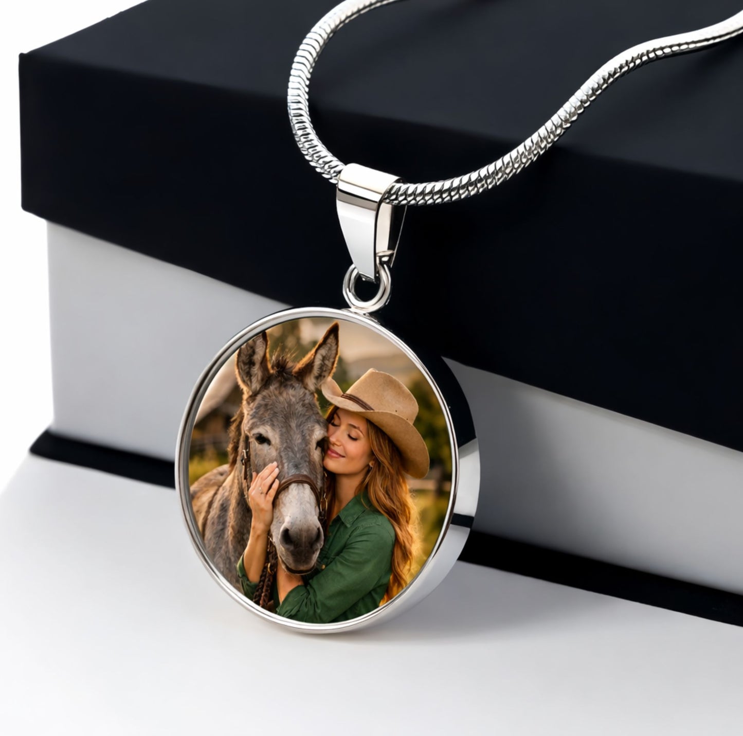 Personalized Donkey Memorial Photo Heart Necklace – Custom Jewelry Gift