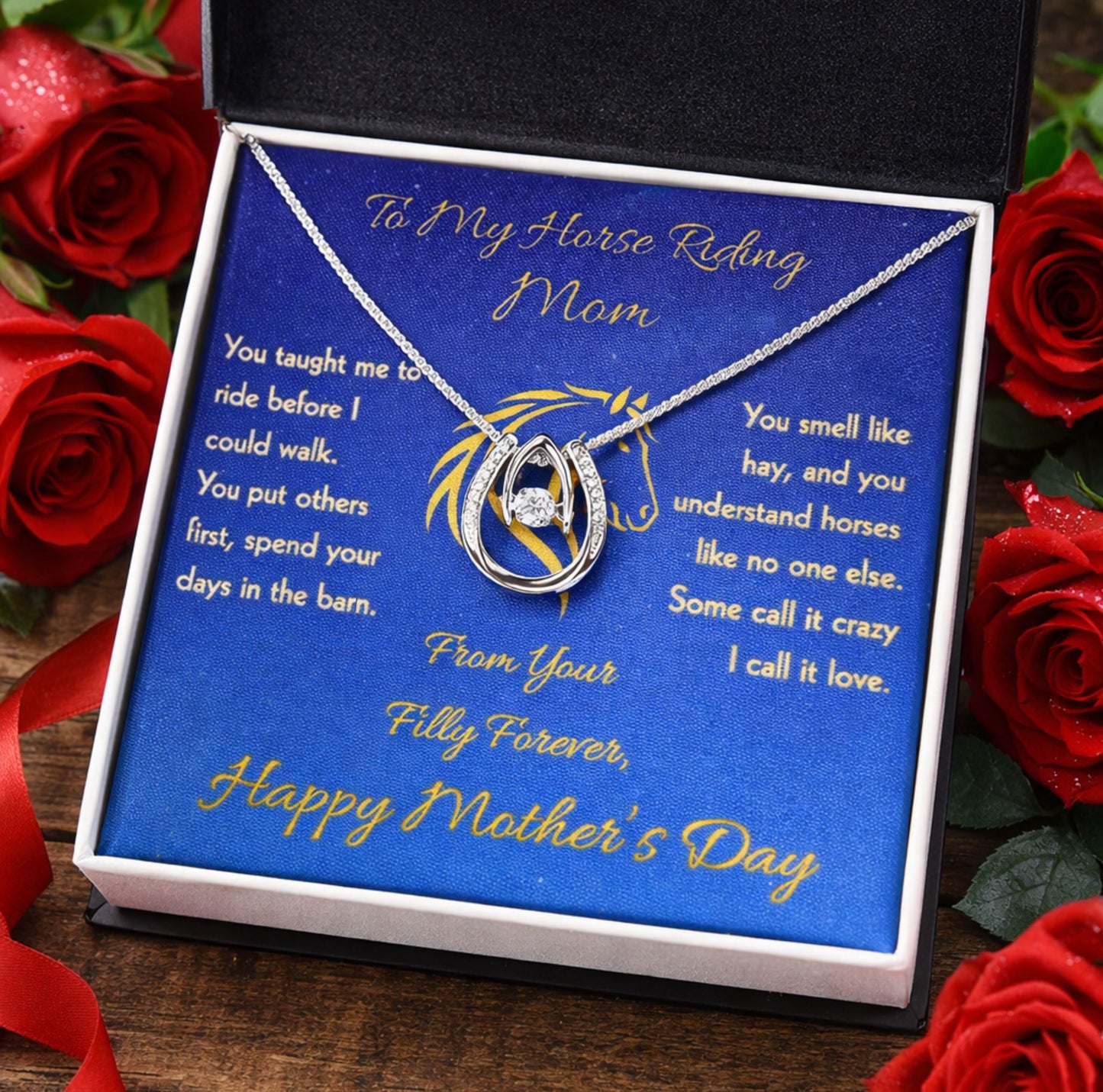 To My Horse Mom - Lucky Horseshoe Necklace - Mother's Day Gift