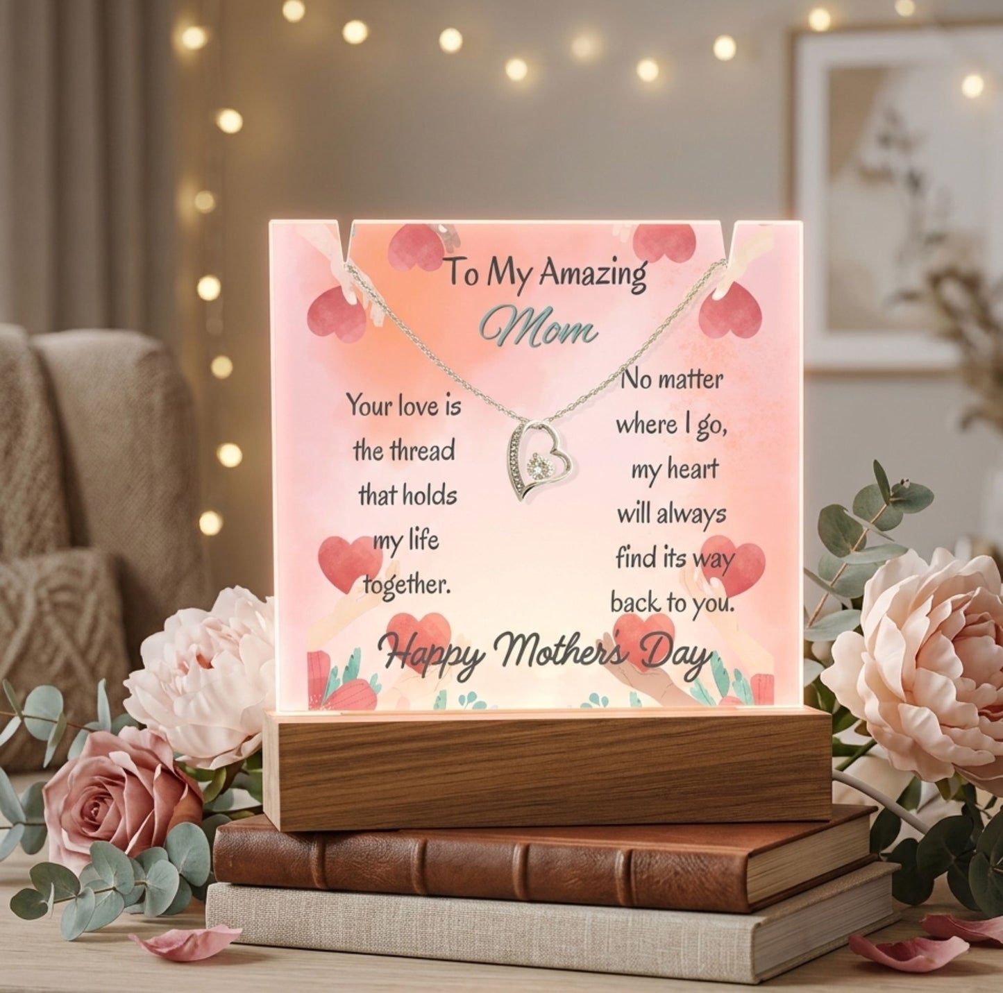 To My Amazing Mom Forever Love Necklace Acrylic Plaque Gift for Mom