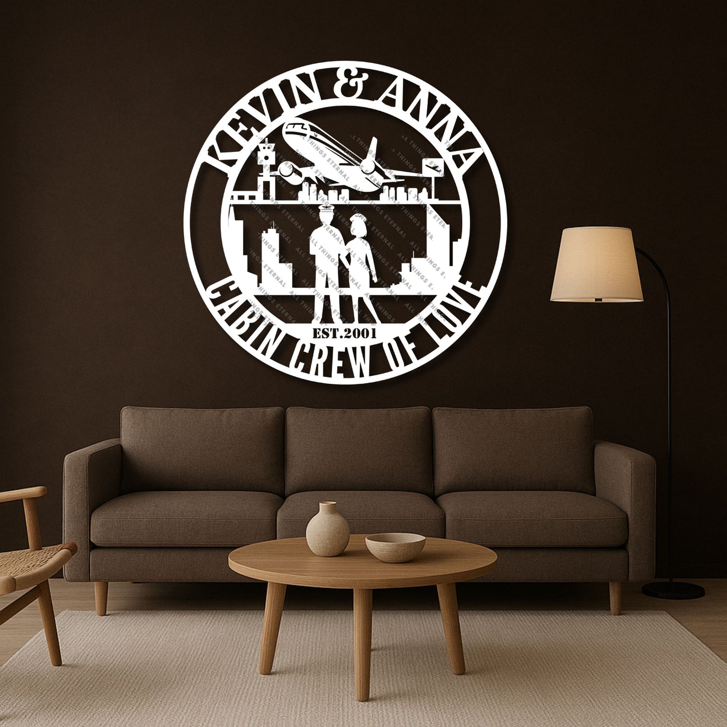 Custom Name Cabin Crew Couple Metal Wall Art – Personalized Aviation