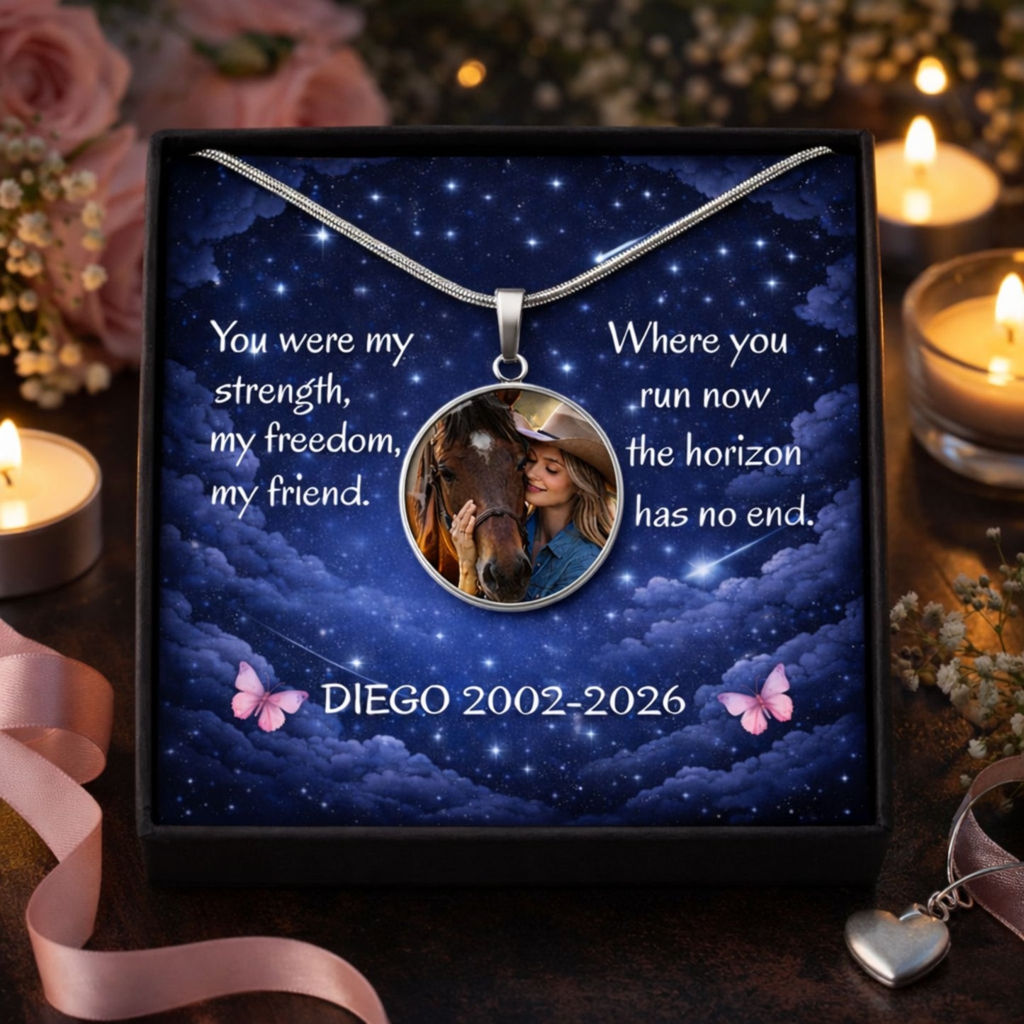 Personalized Horse Memorial Photo Circle Necklace – Remembrance Gift for Horse Lovers