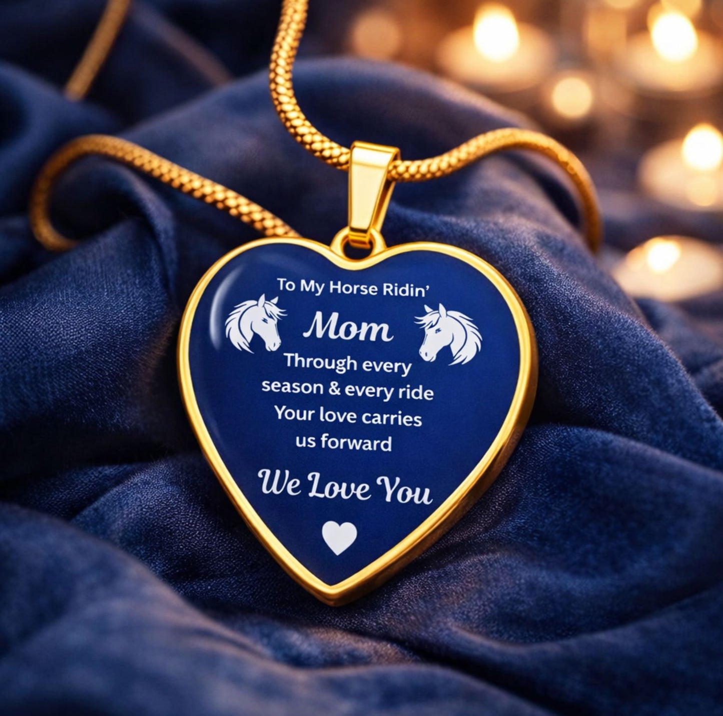 To My Horse Ridin' Mom Heart  Necklace – Engraved Mother’s Day Gift for Horse Lovers Mom