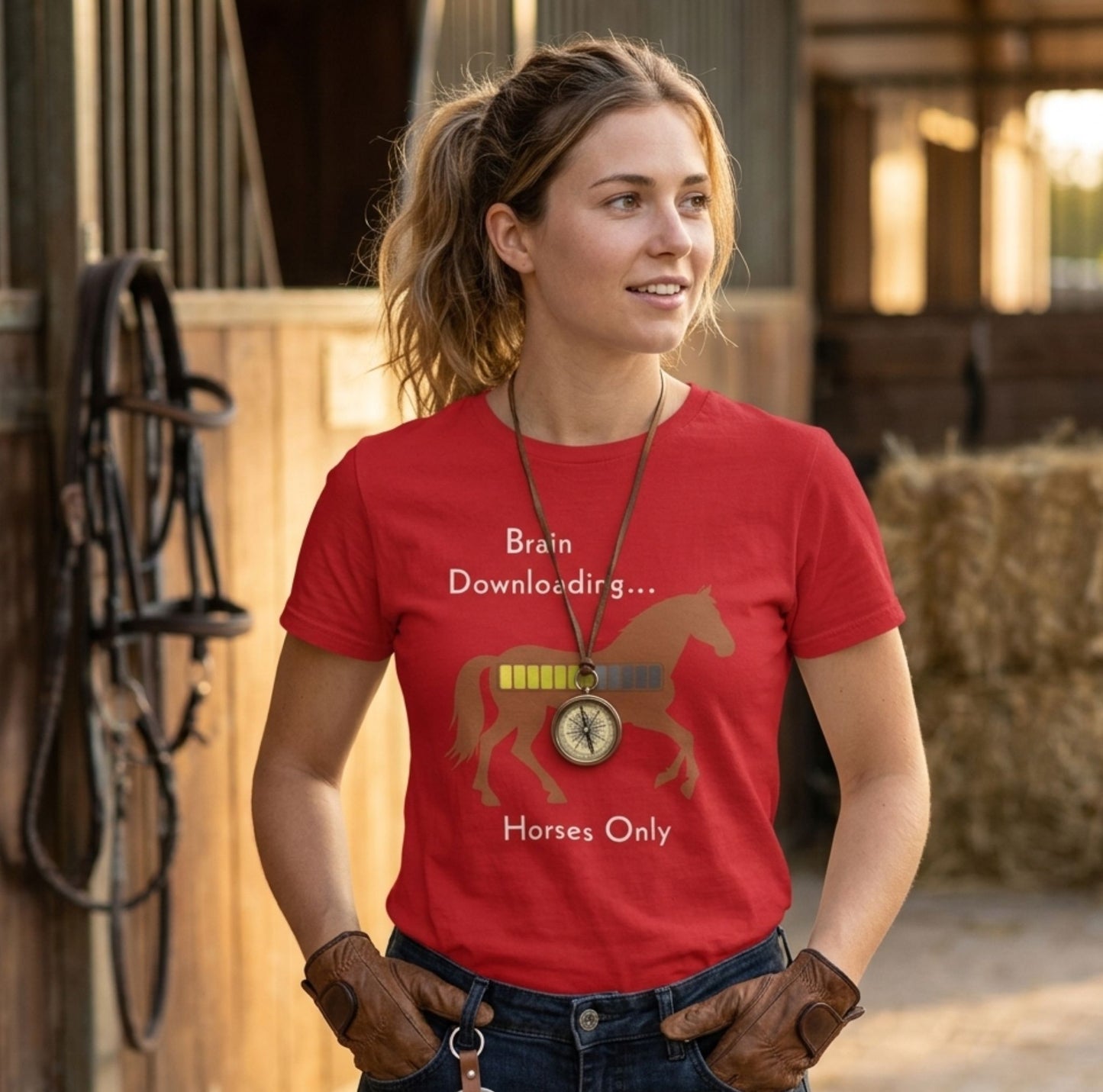 Brain Downloading… Horses Only T-Shirt – Funny Equestrian Tee for Horse Lovers