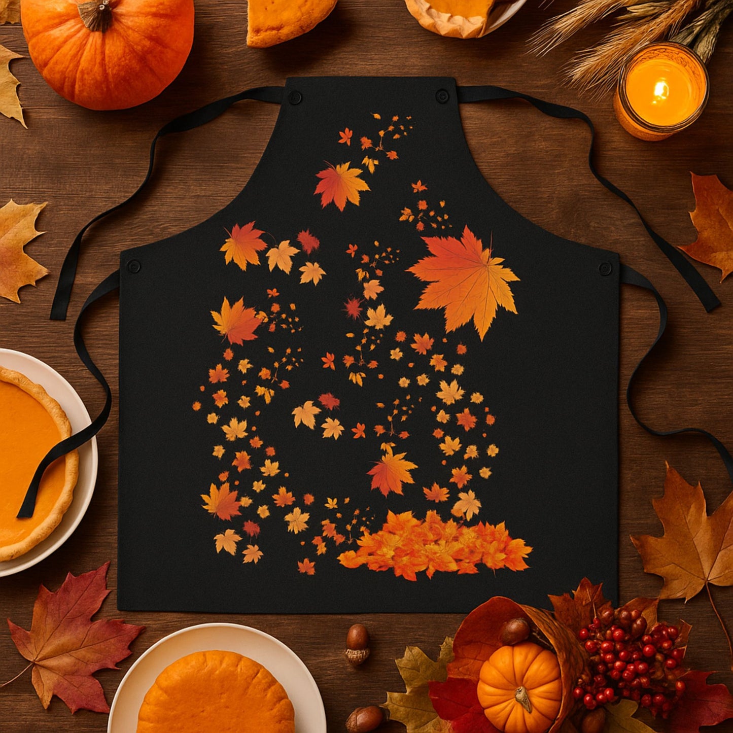 Black Fall Leaves Apron | Grateful Cooking & Thanksgiving Gift
