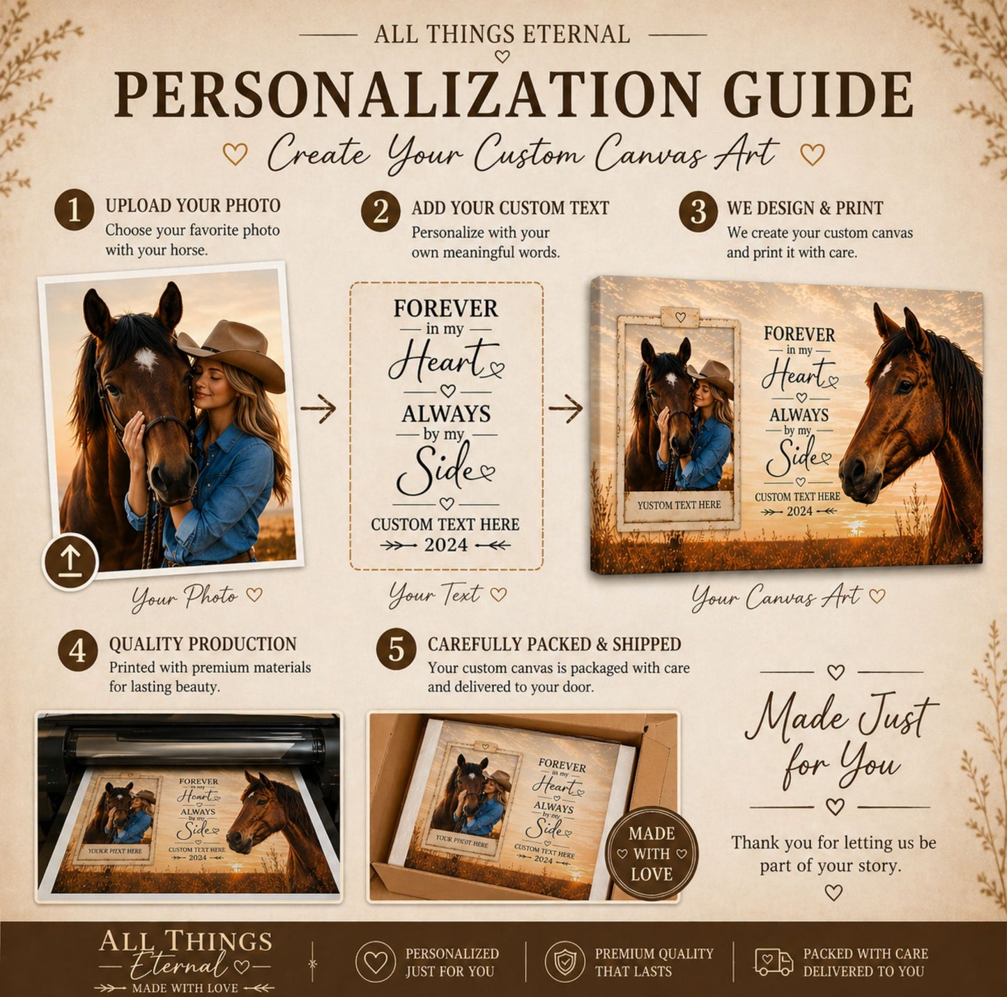 Personalized Horse Canvas Print Photo Gift for Horse Lovers