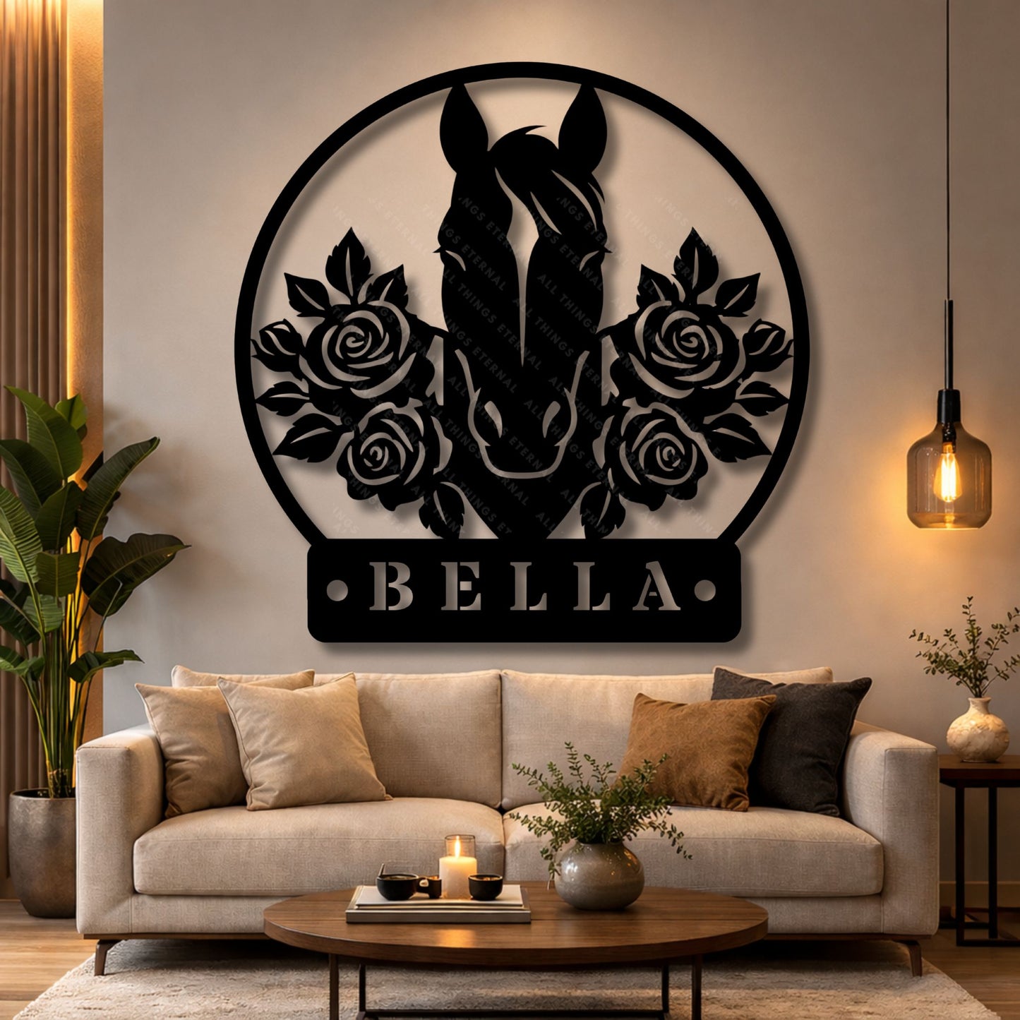 Personalized Horse Stall Name Metal Sign | Floral Horse Barn Wall Decor