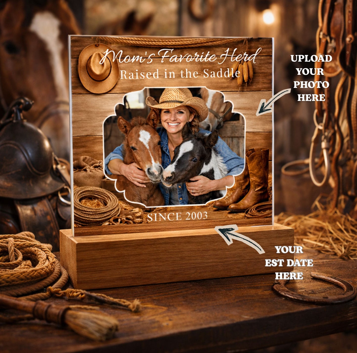 Mom's Favorite Herd Raised in the Saddle Photo Plaque – Personalized Gift for Horse Lovers