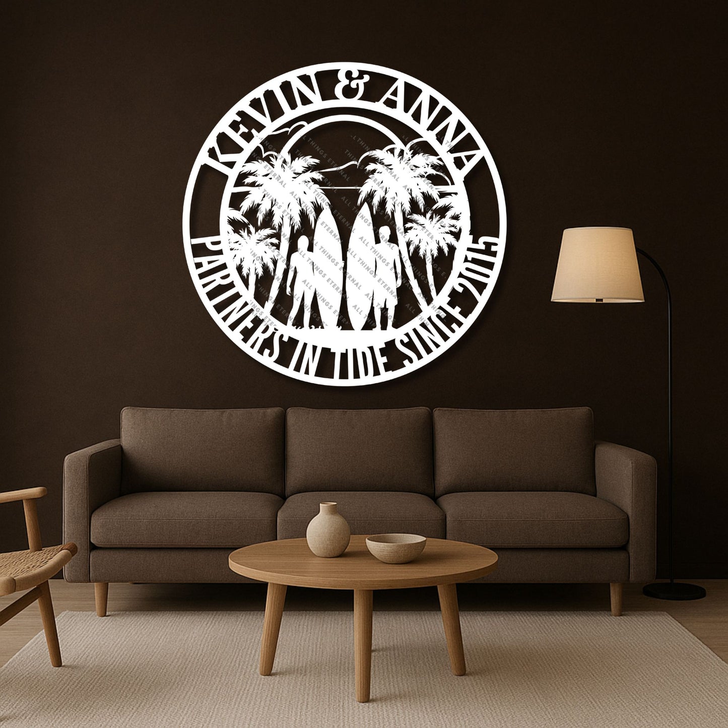 Personalized Surfer Couple Metal Wall Art | Custom Husband & Wife