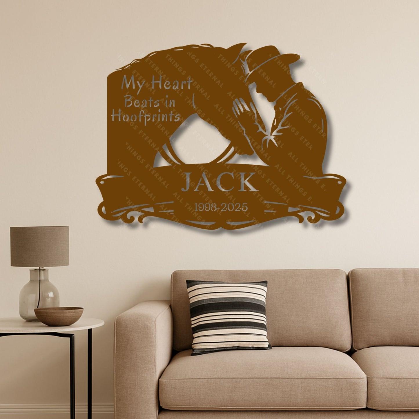 Custom Name Horse Memorial Metal Sign – My Heart Beats in Hoofprints