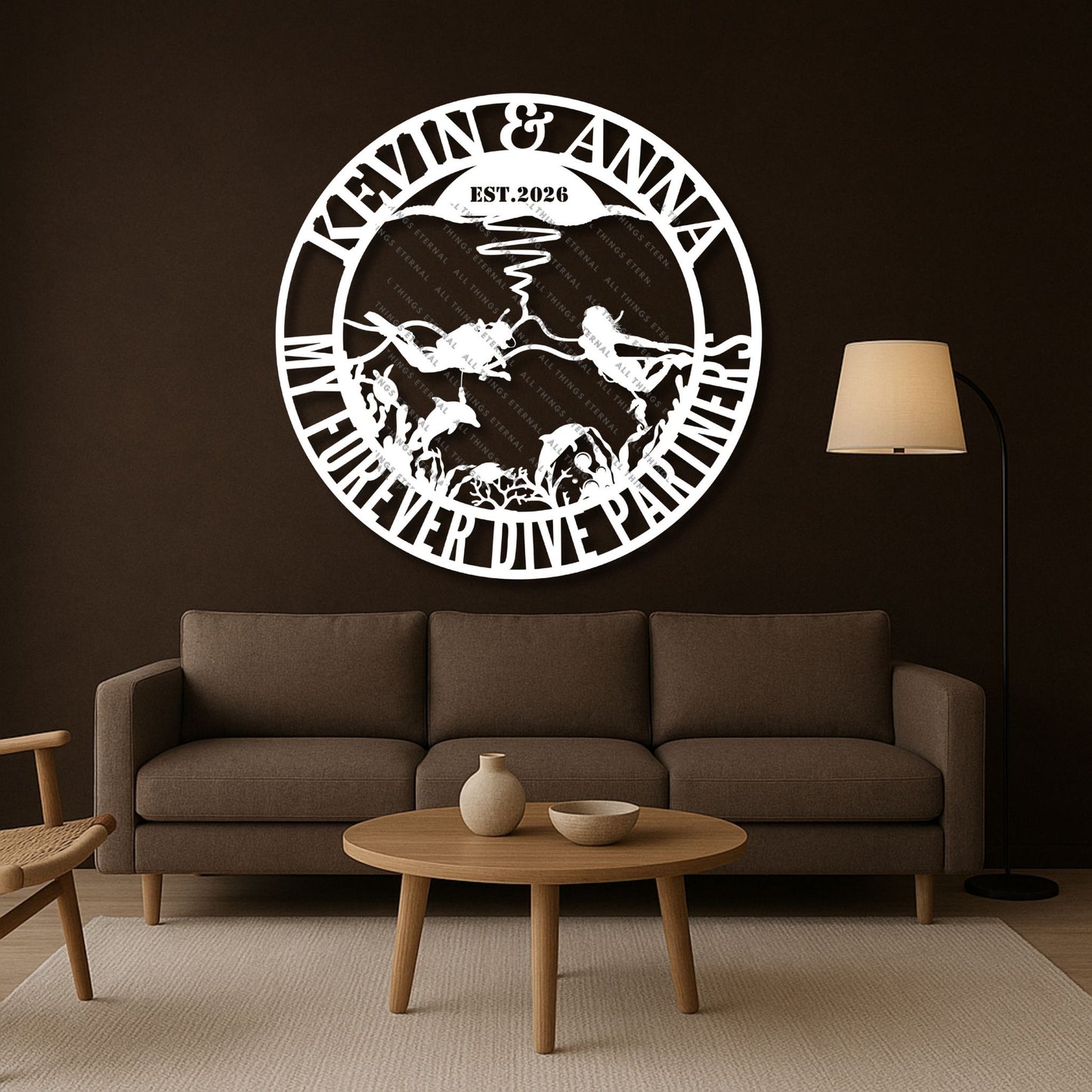 Custom Diving Couple Metal Wall Art | Personalized Scuba Diver Sign