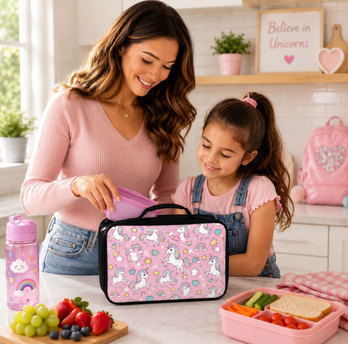 Stay Magical Unicorn Pattern Lunch Bag | Rainbow Stars Kids Lunch Tote