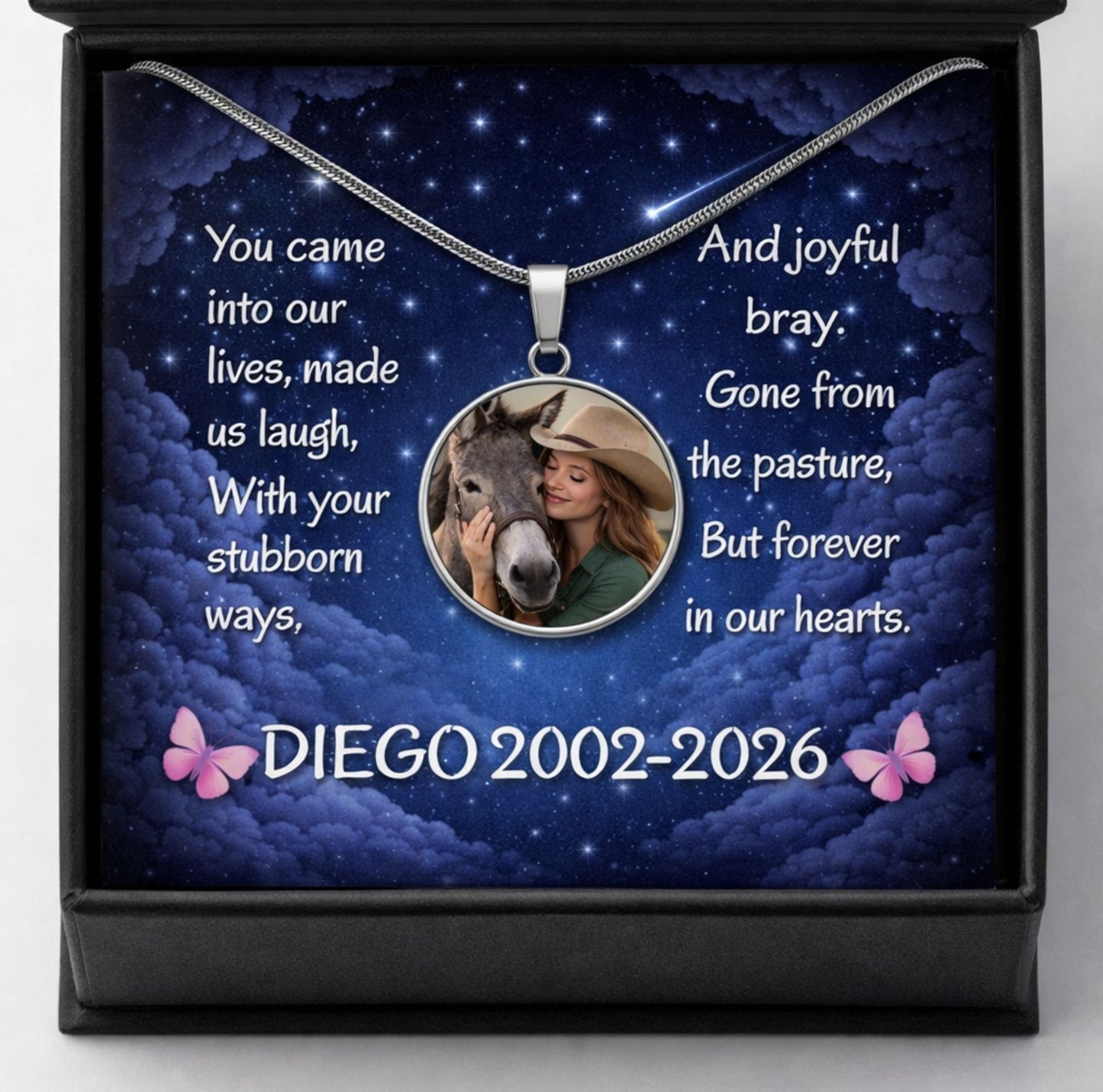 Personalized Donkey Photo Necklace – Donkey Memorial Gift