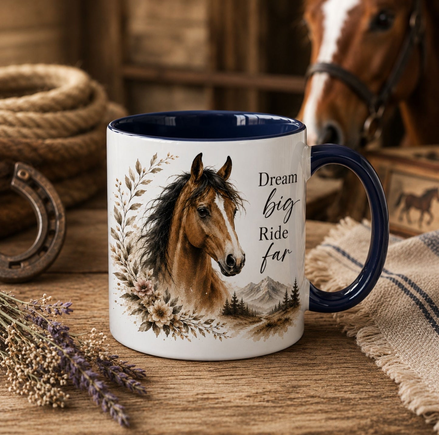 Dream Big Ride Far Horse Mug – Western Equestrian Coffee Cup