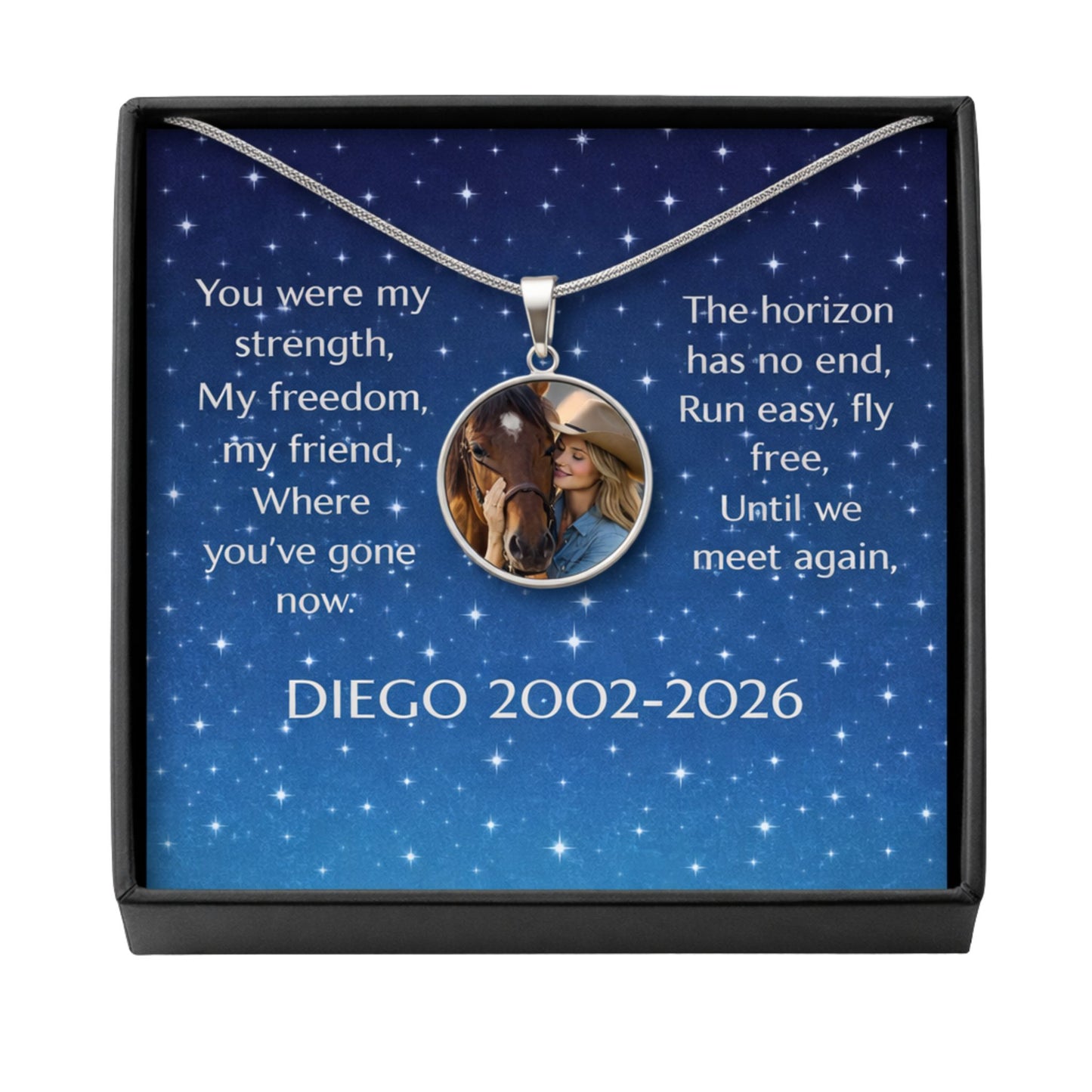 Personalized Horse Memorial Photo Necklace – Custom Horse Owner Remembrance Jewelry Gift