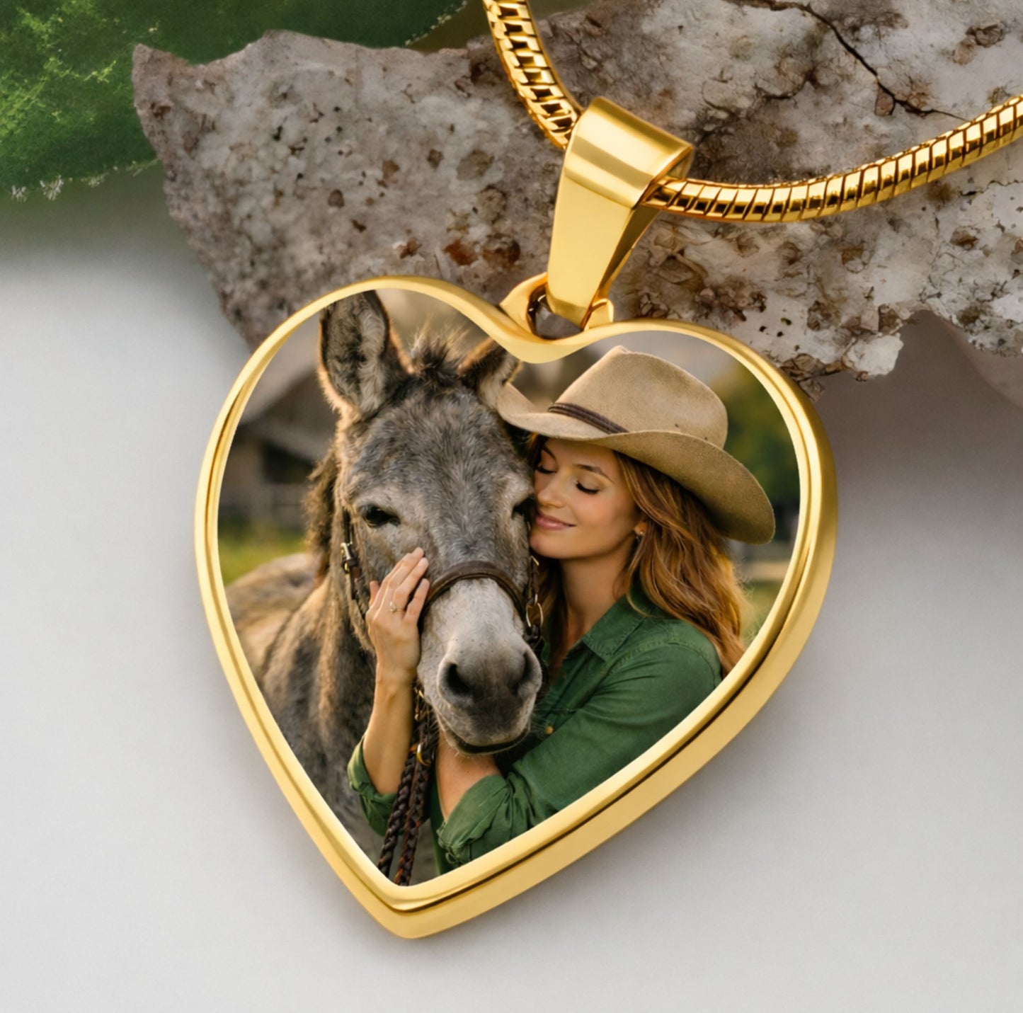 Custom Donkey Memorial Heart Necklace with Personalized Message Card