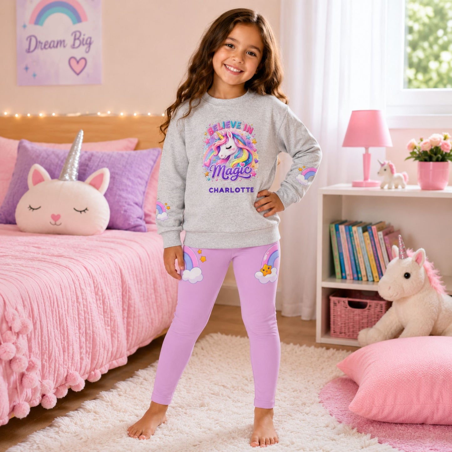 Personalized Unicorn Kids Sweatshirt & Leggings Set | Believe in Magic