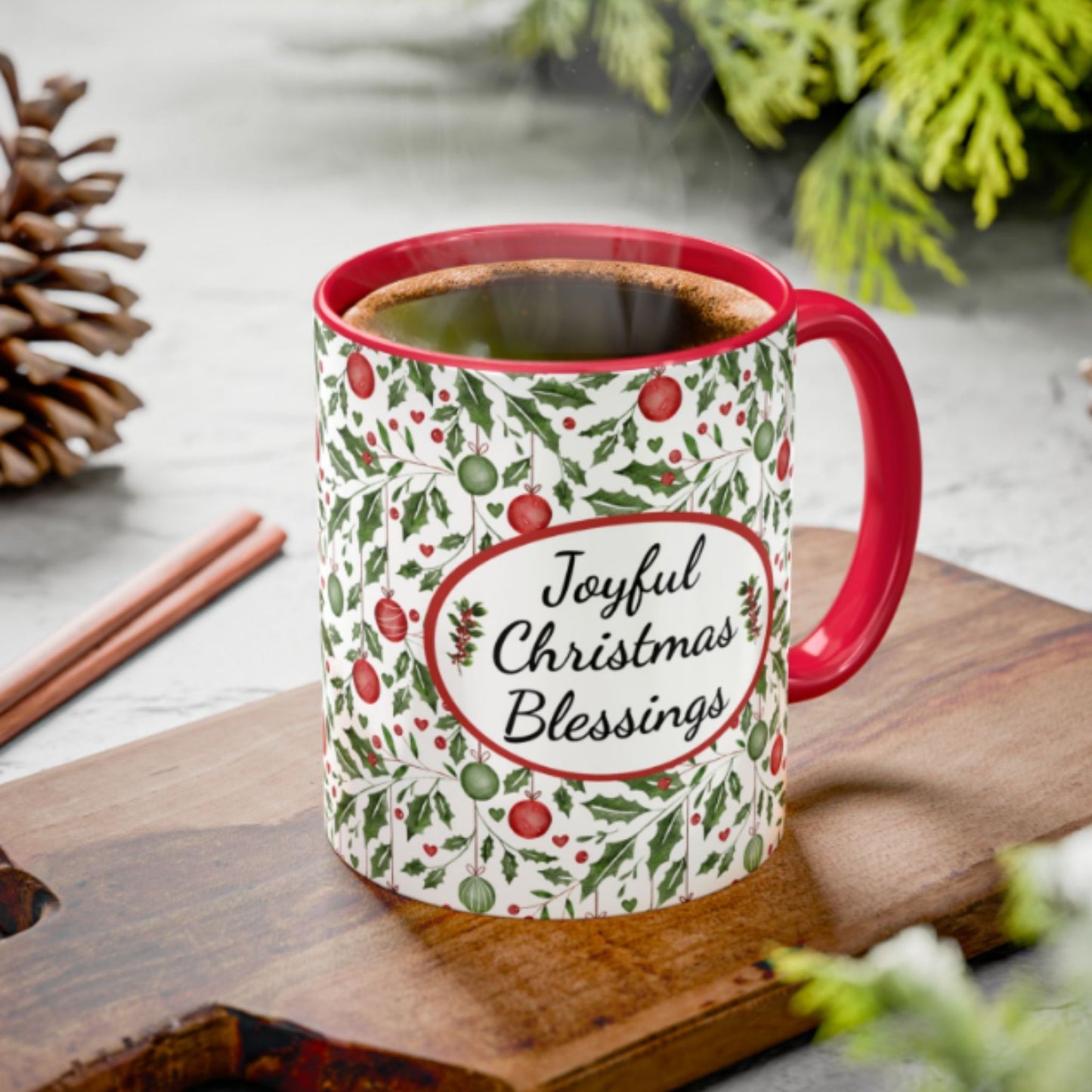 Joyful Christmas Blessings Mug | Festive Two-Tone Coffee Cup