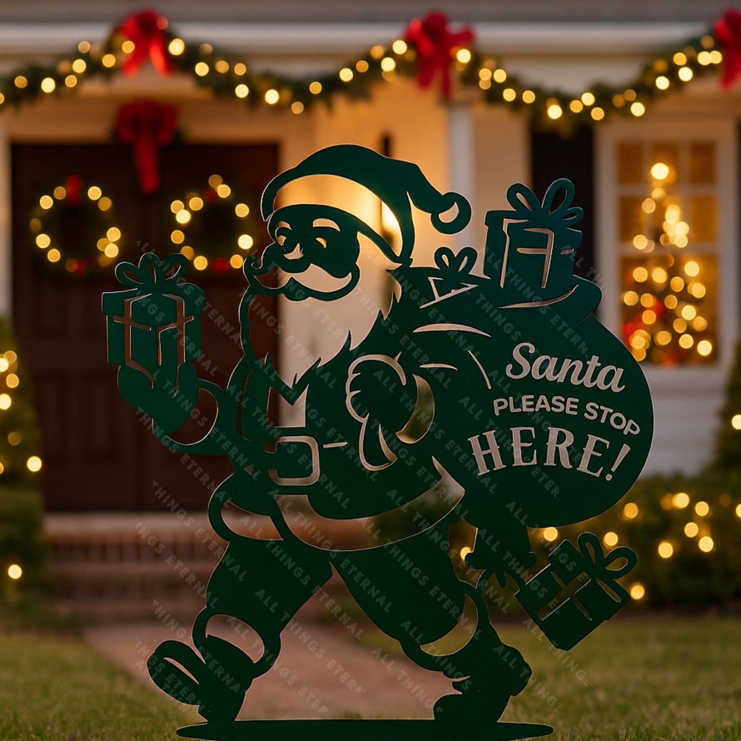 Santa Please Stop Here Metal Yard Sign | Christmas Garden Decor