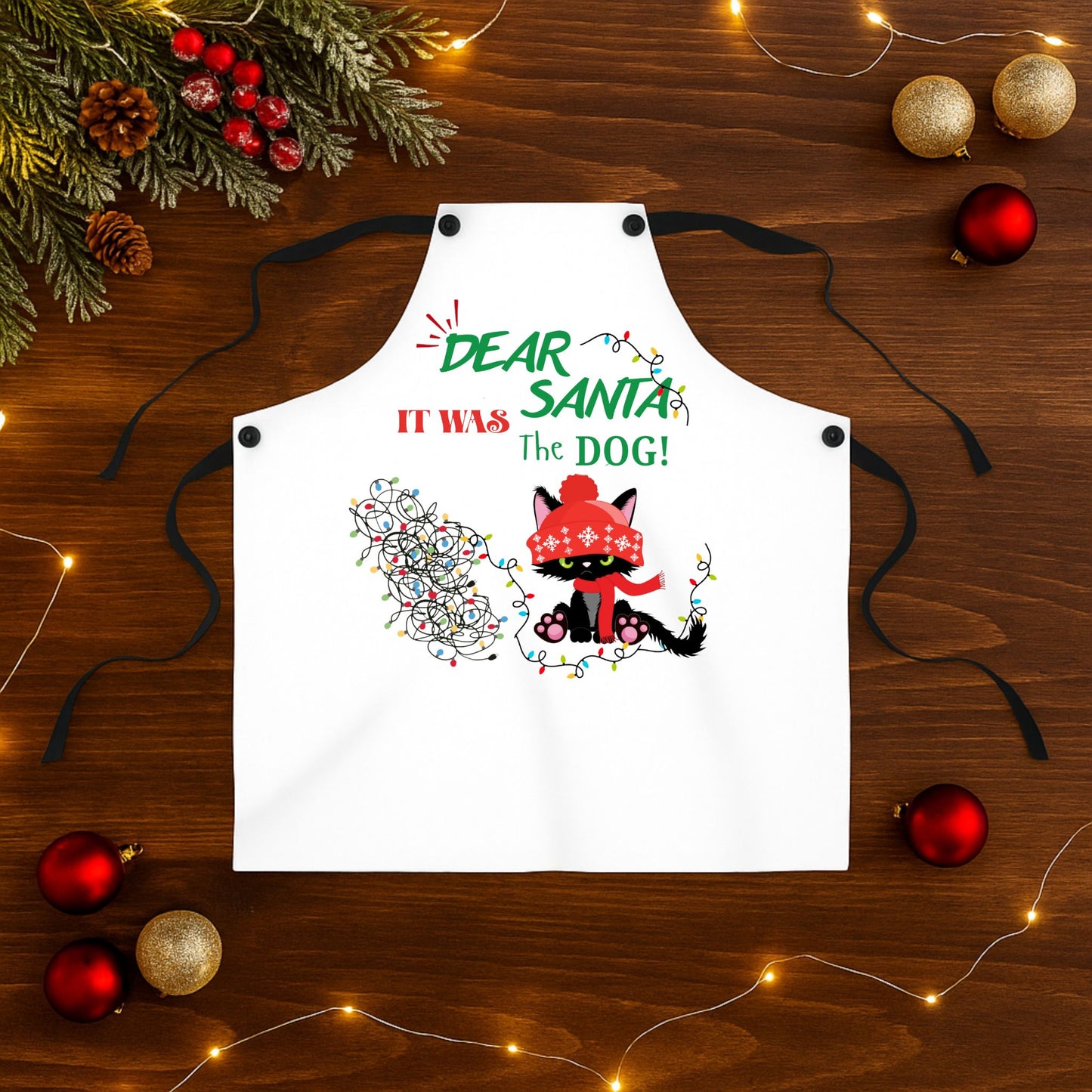Funny Cat Lover Apron – “It Was the Dog” Christmas Cooking Gift
