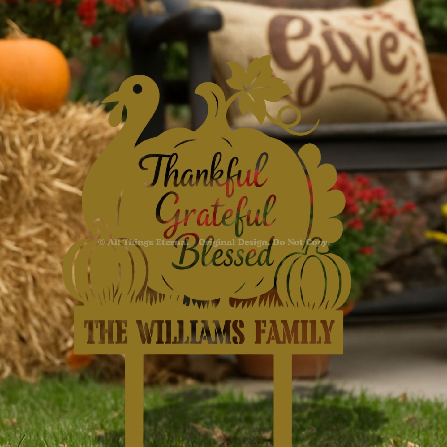 Thankful Grateful Blessed Yard Sign – Autumn Metal Outdoor Decor